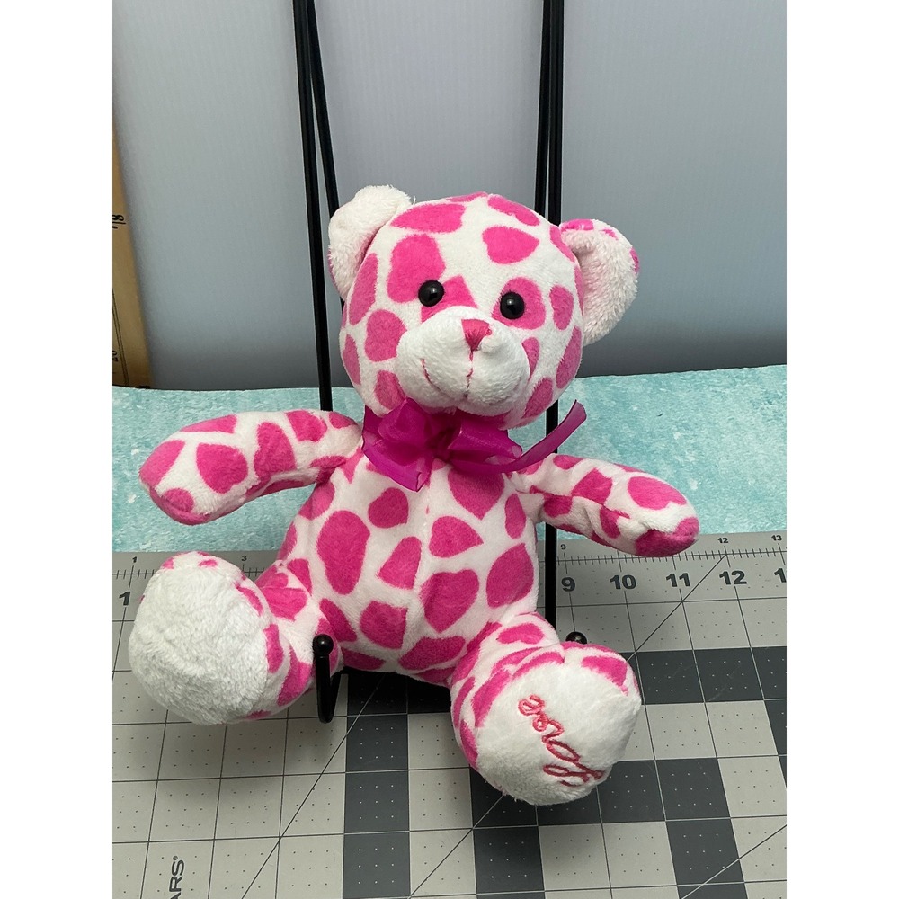 Burton + Burton Pink White Heart Print Love Teddy Bear Plush Valentine 10 inch
